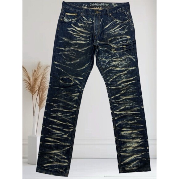 The Hertage By America Men's W38 L34 Patched Distressed Skinny Jeans Acid Wash - Picture 1 of 17